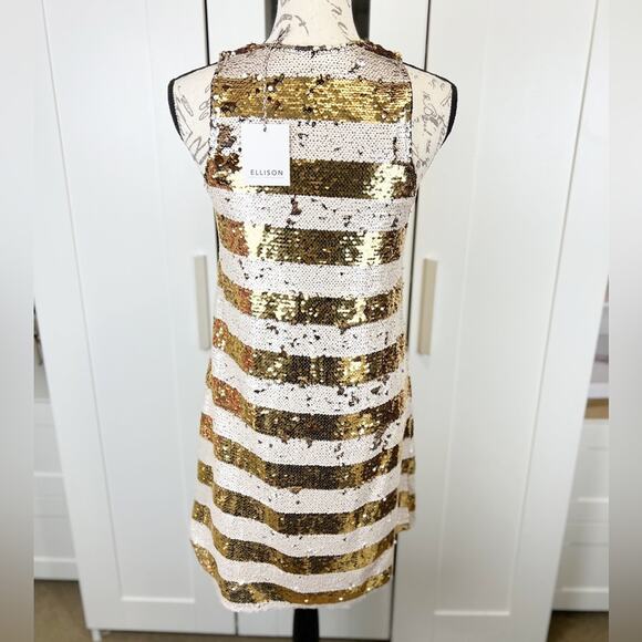 Ellison Ivory and Gold Sequin Shift Cocktail Dress Size Medium - Picture 5 of 11